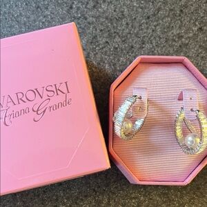 Swarovski Silver Pearl Hoop Earrings